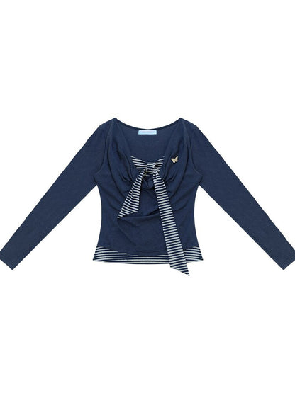 Striped Tie Knit Top Long Sleeve【s0000017880】