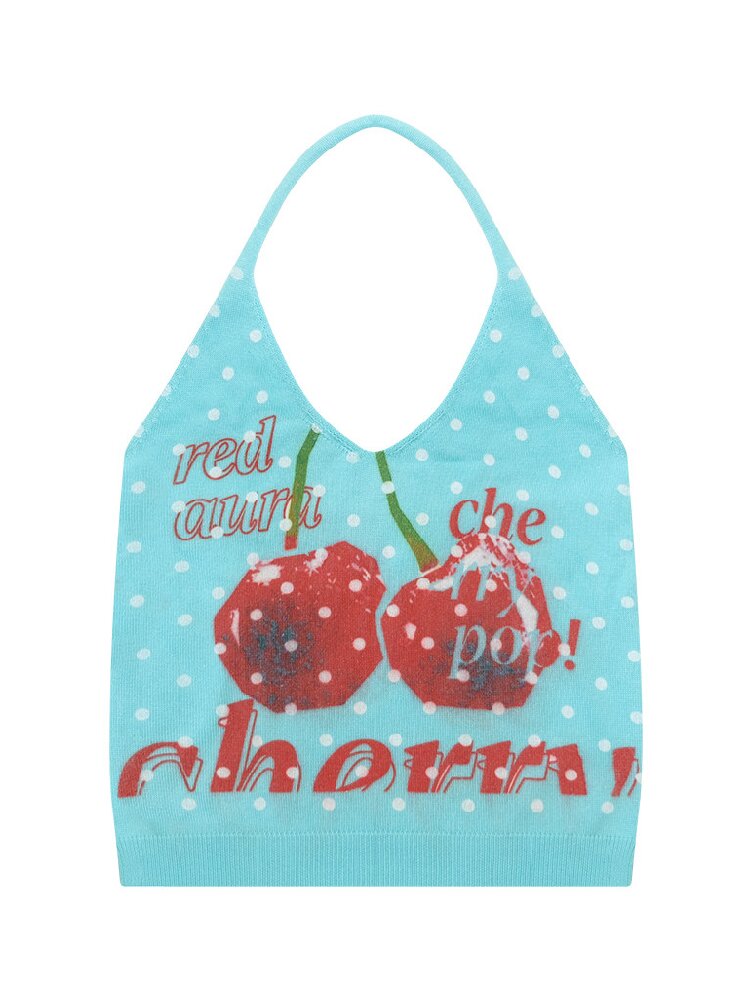 Wave Cherry Print Cropped Top Tank【s0000017305】