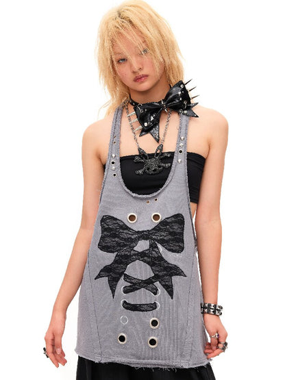Lace Bow Rivet Distressed Vest【s0000016496】