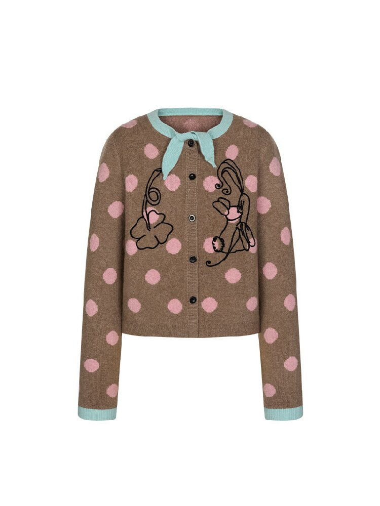 Contrasting Bow Polka Dot Sweater【s0000016382】