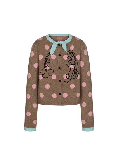 Contrasting Bow Polka Dot Sweater【s0000016382】