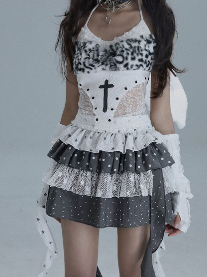 Cross Gothic Lace Patchwork Vest【s0000016718】