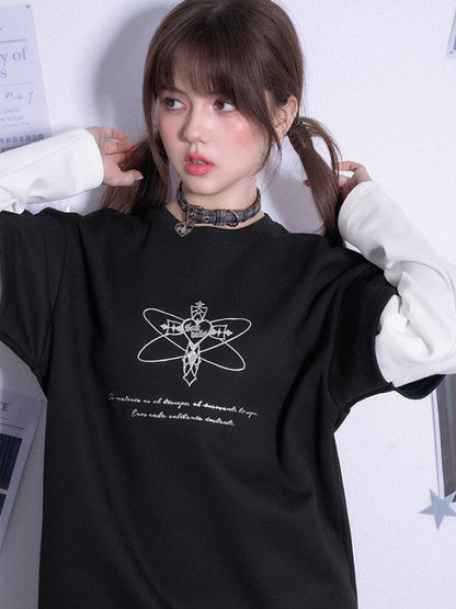 Black White Print Fake Two Shirt【s0000015472】