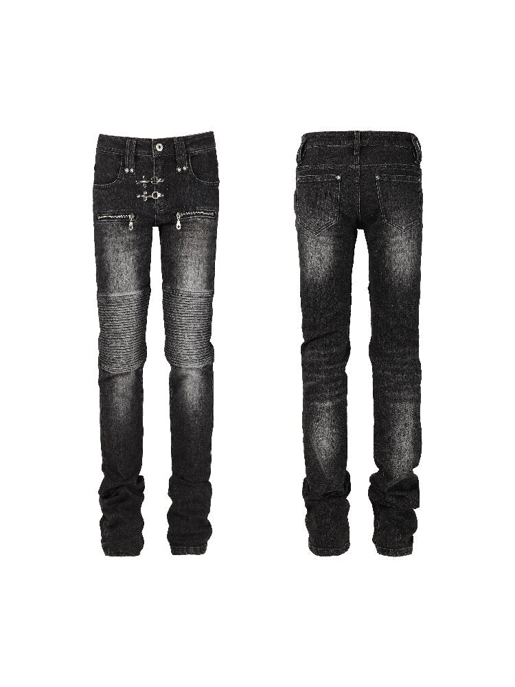 Washed Pleated Punk Denim Pants【s0000017297】