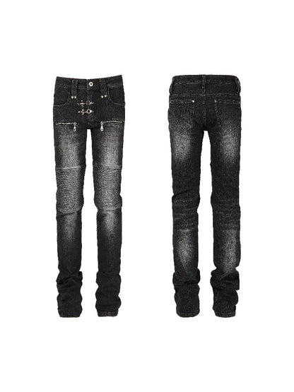 Washed Pleated Punk Denim Pants【s0000017297】