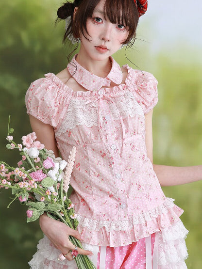 Pink Polka Dot Short Sleeve Shirt【s0000016555】