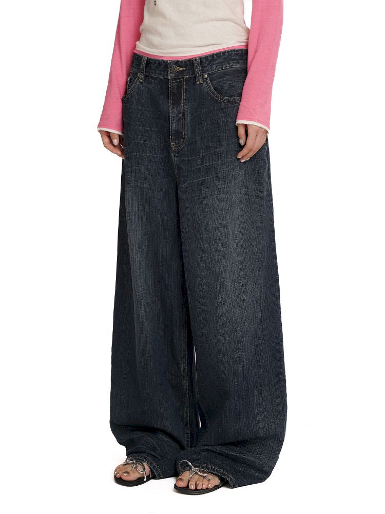 Straight leg sprayed horsehair denim pants【s0000012542】