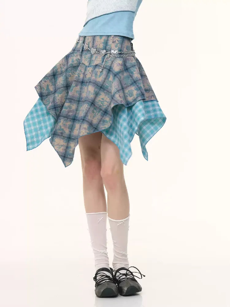 Blue Plaid Half-body Skirt【s0000012249】
