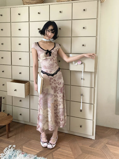 Vintage Pattern Lace Floral Dress【s0000018086】