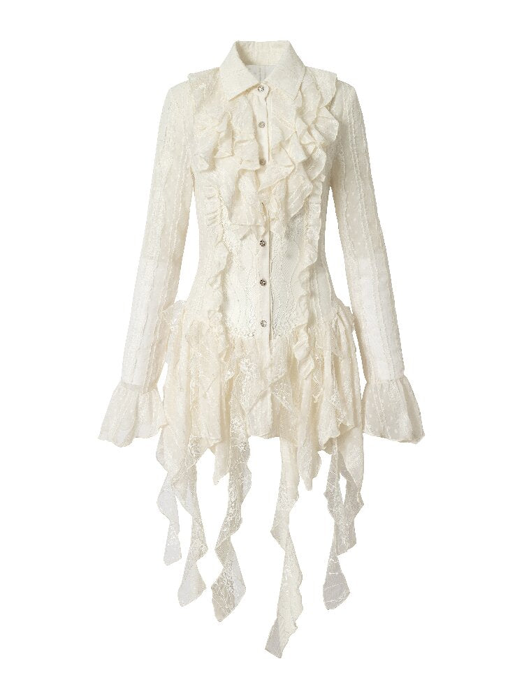 Openwork Lace Irregular Shirt Dress【s0000015941】