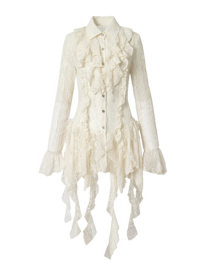 Openwork Lace Irregular Shirt Dress【s0000015941】