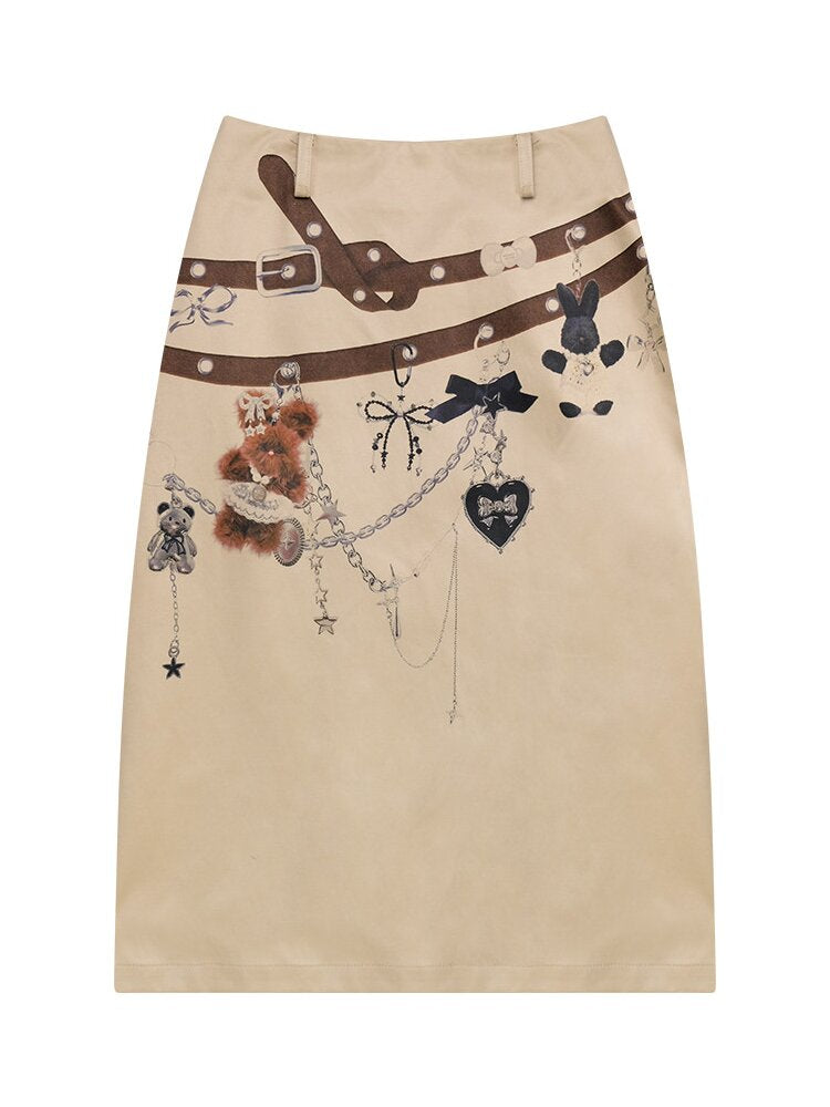 Chain Bear Print Slimming Skirt【s0000016625】