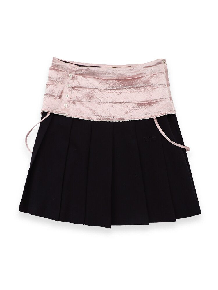 Satin Faux Two-Piece Pleated Skirt【s0000017407】