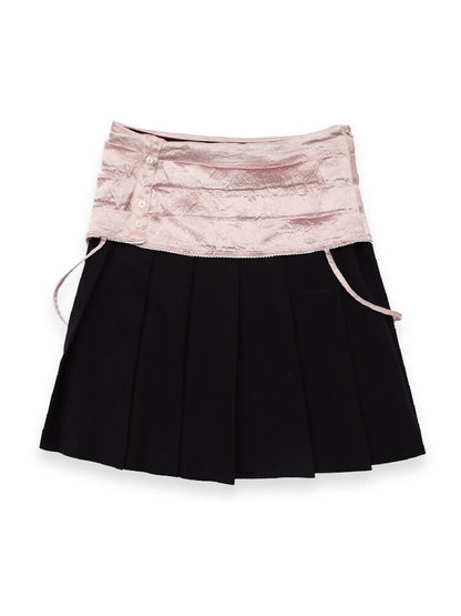 Satin Faux Two-Piece Pleated Skirt【s0000017407】