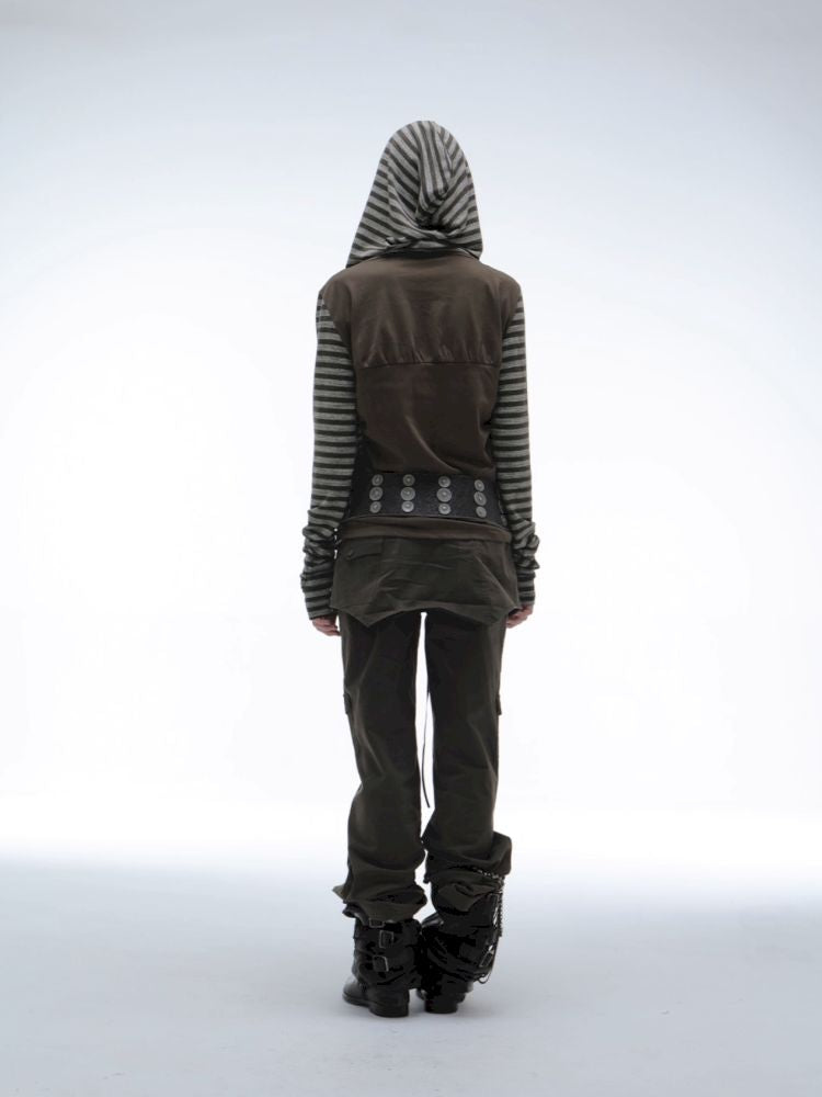 Patchwork Striped Hooded Pullover【s0000013900】