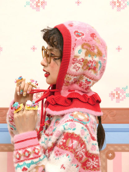 Pink Rabbit Mink Fur Lace Hat【s0000015578】