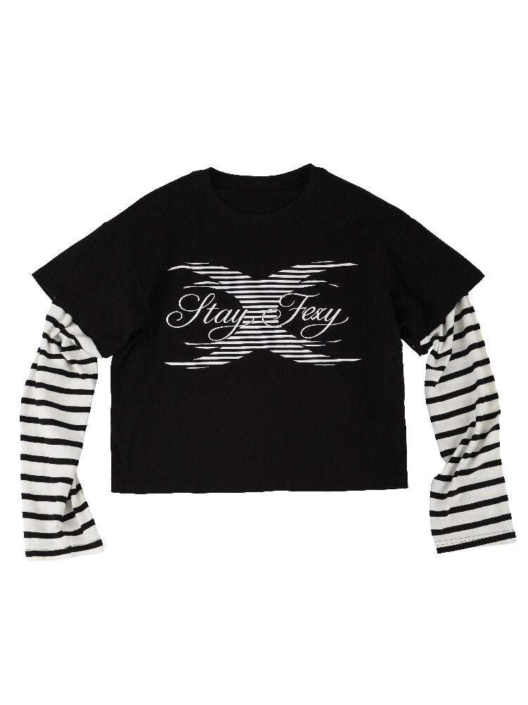 Black White Patchwork Long T-Shirt【s0000018563】