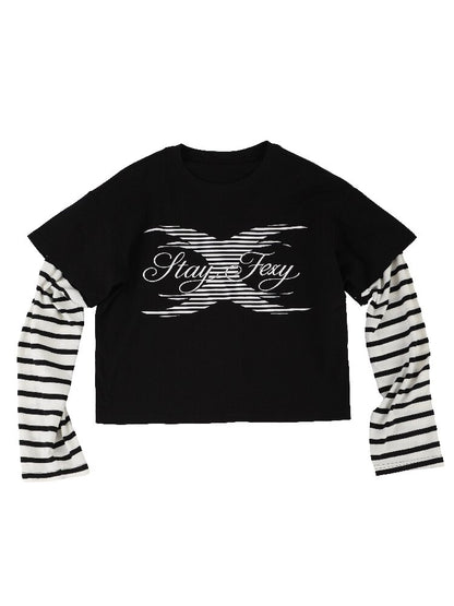 Black White Patchwork Long T-Shirt【s0000018563】