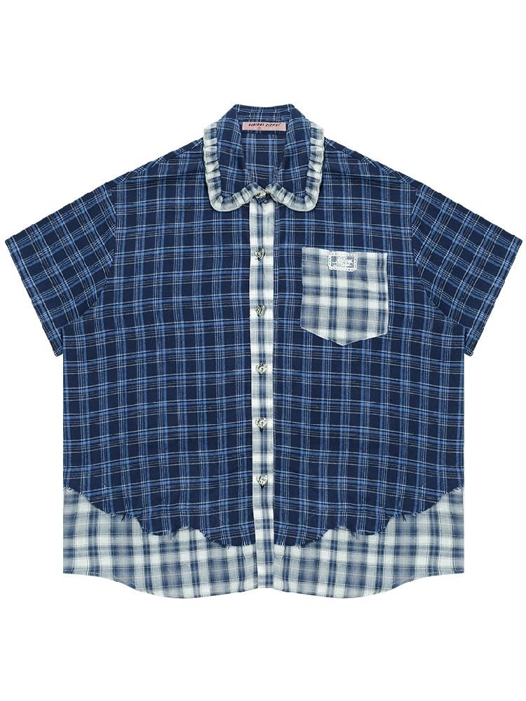 Plaid Patchwork Short Sleeve Shirt【s0000012230】