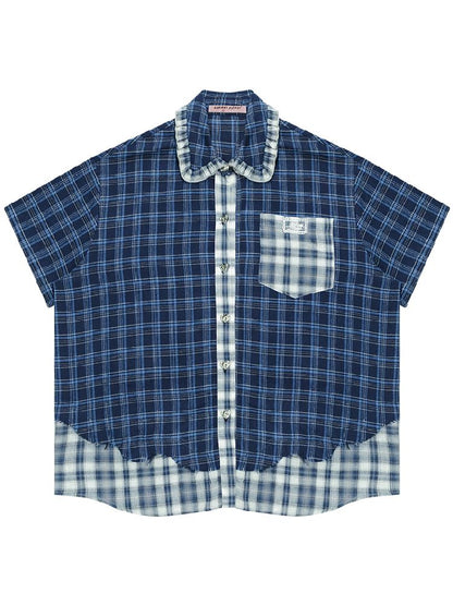 Plaid Patchwork Short Sleeve Shirt【s0000012230】
