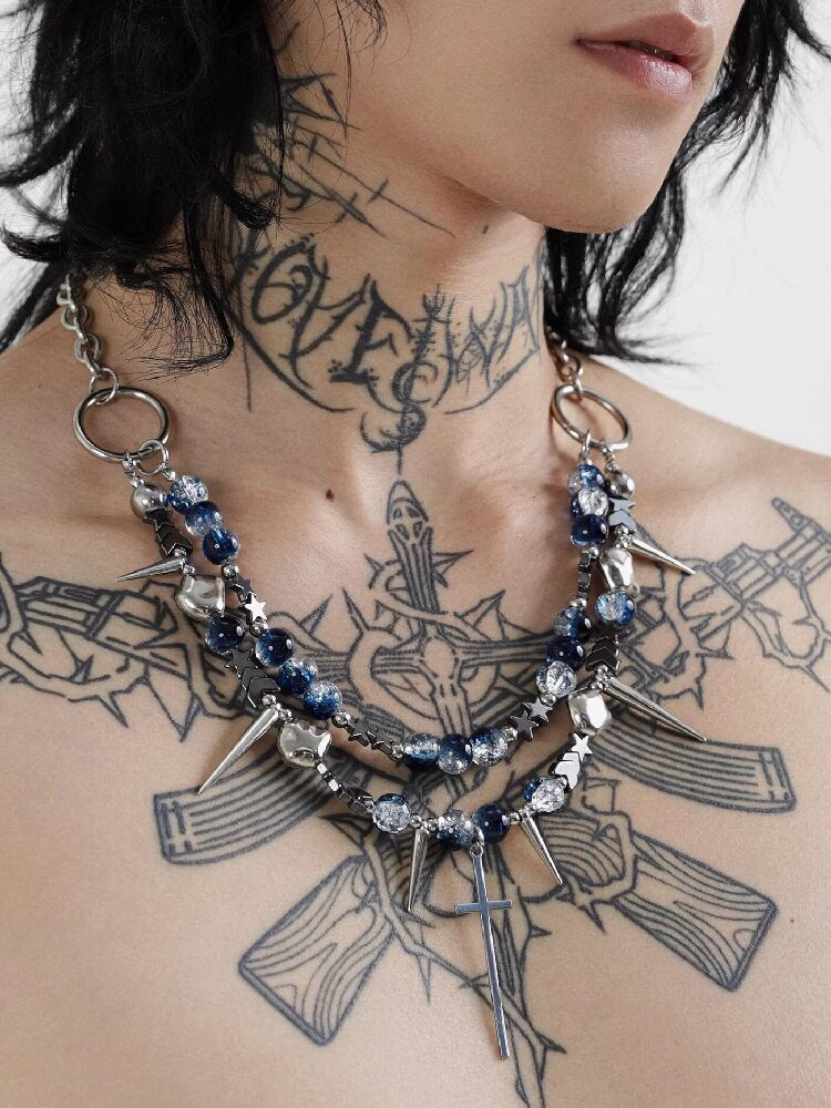 Handmade Y2K Beaded Punk Necklace【s0000018965】