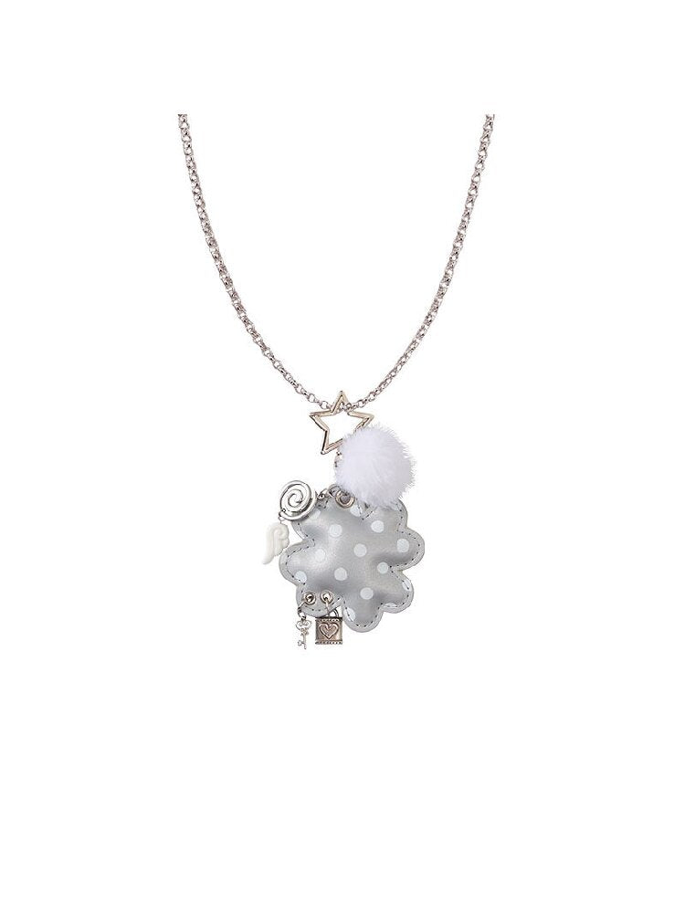 Leather Silver Clover Bag Necklace【s0000016374】