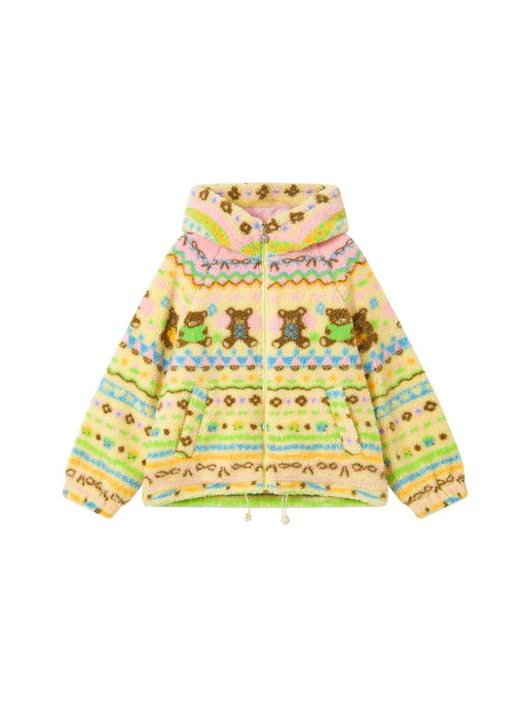 Yellow Bear Geometric Rocker Plush Jacket【s0000014822】