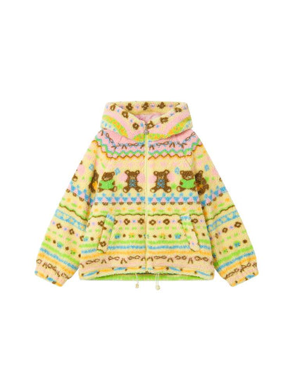 Yellow Bear Geometric Rocker Plush Jacket【s0000014822】