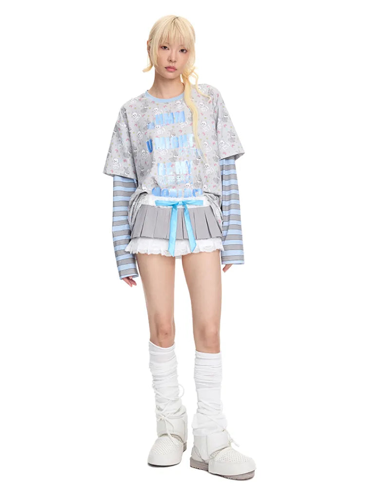 Print Two-Piece Style Long-Sleeve T-Shirt【s0000014093】