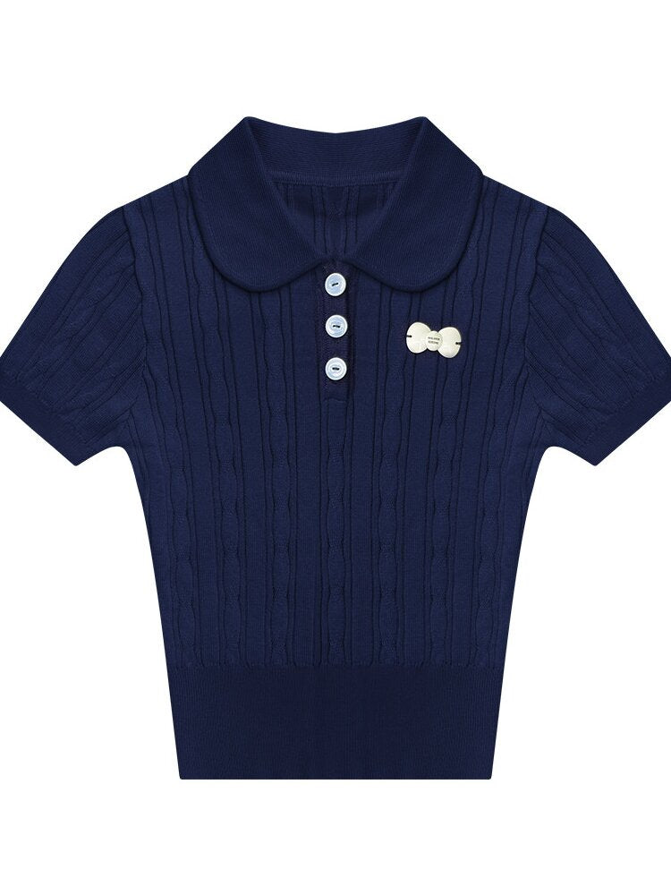 Twist Doll Collar Knitted T-Shirt【s0000016611】