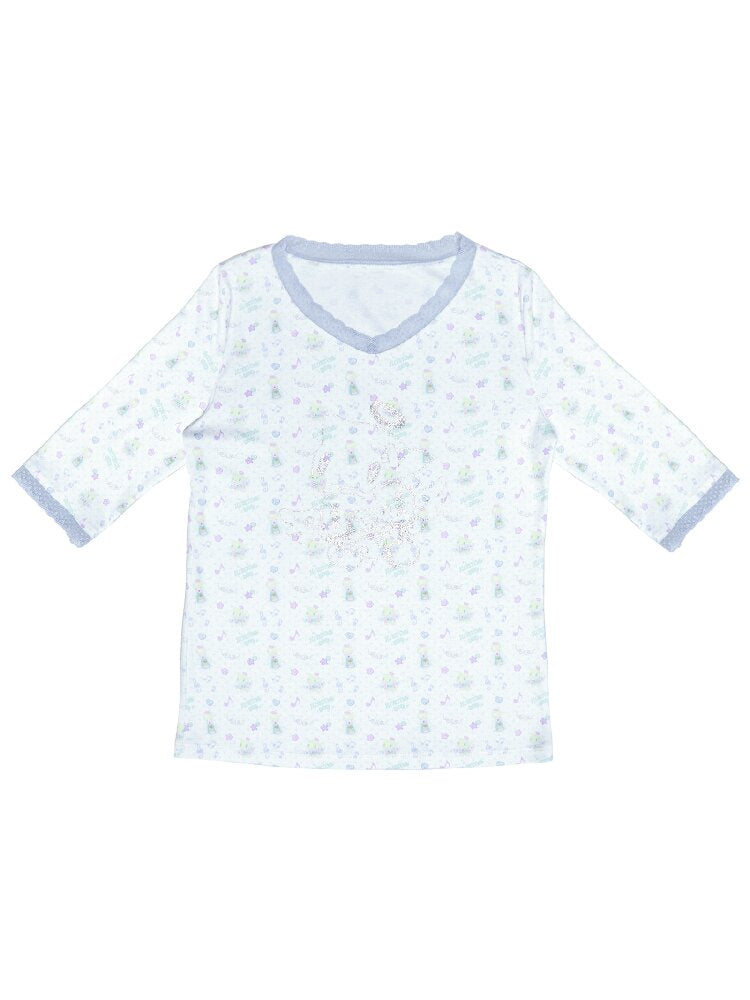 Floral V-Neck Mid-Sleeve Tee【s0000017133】
