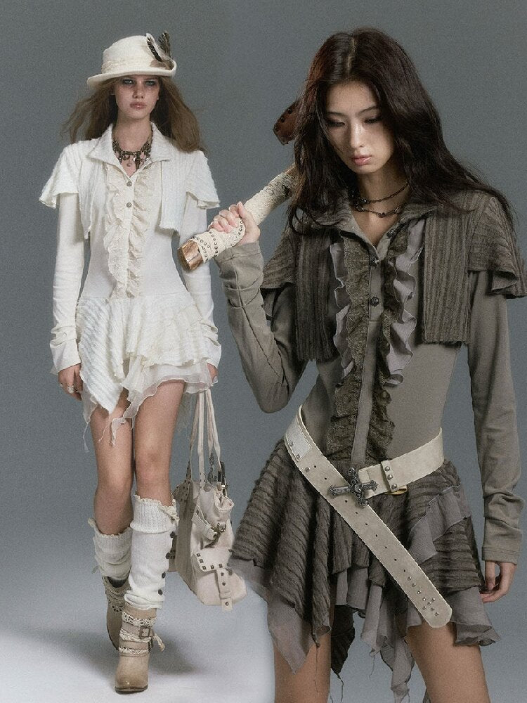 Plush Knit Lace Ruffle Irregular Dress【s0000019244】