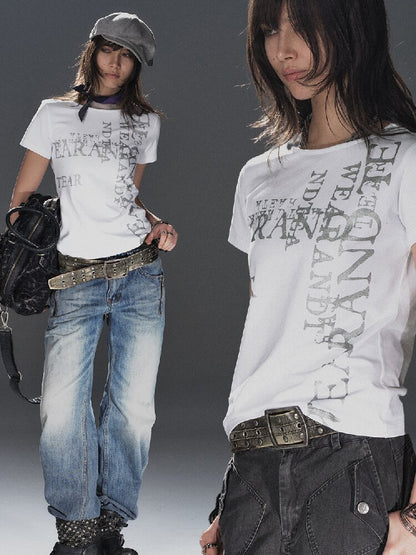 Glitter Letter Print Street T Shirt【s0000016246】