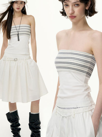 Striped bustier short skirt suit【s0000013740】