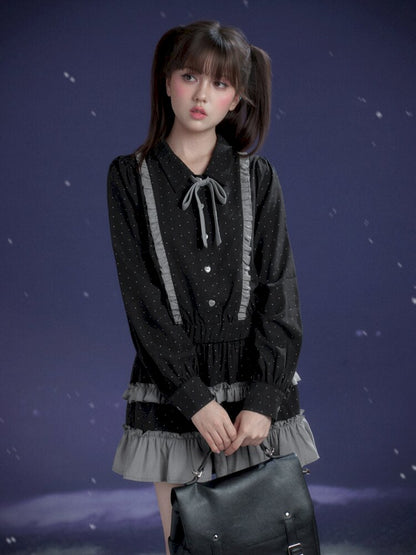 Dark Gray Polka Dot Shirt Dress【s0000015447】