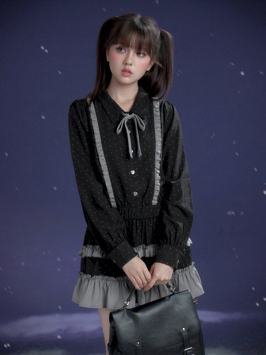 Dark Gray Polka Dot Shirt Dress【s0000015447】