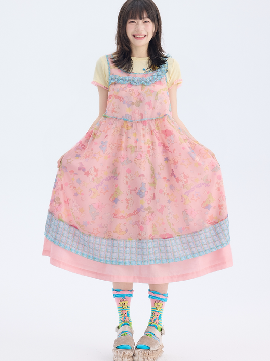 Rabbit Mesh Asymmetrical Strap Dress【s0000017691】