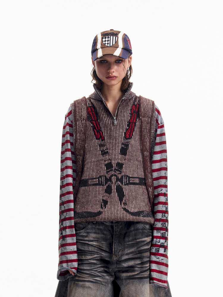 Two Tone Woven Cardigan Vest【s0000015174】