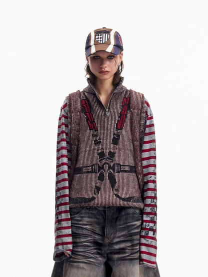 Two Tone Woven Cardigan Vest【s0000015174】