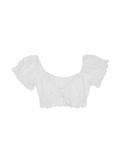 Cotton Puff Sleeve Jacquard Top【s0000016914】