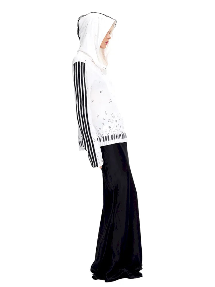 Piano Note Print Pullover Long-Sleeve Sweatshirt【s0000014100】