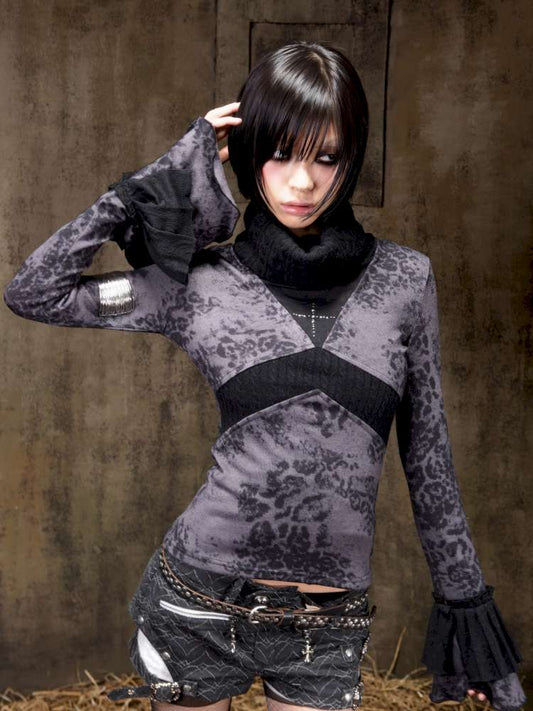 Contrast Slim Knit Long Sleeve Tee【s0000015083】