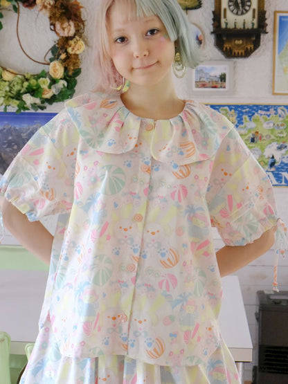 Candy Printed Cute Doll Collar Girl Shirt【s0000009085】