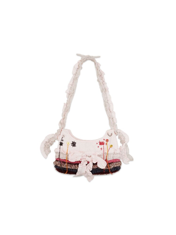 Lace Shirring Bow Striped Bag【s0000016090】