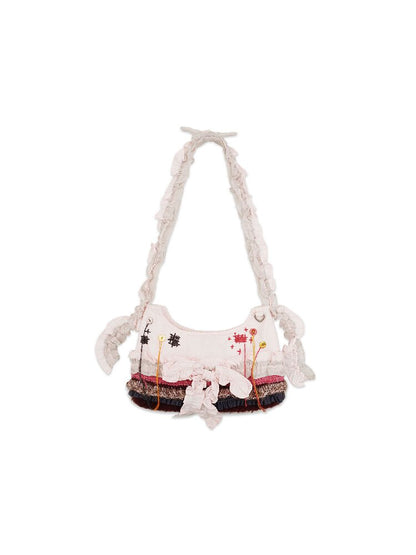 Lace Shirring Bow Striped Bag【s0000016090】