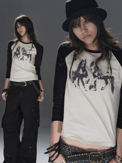 Pony Print Raglan Street T Shirt【s0000016237】
