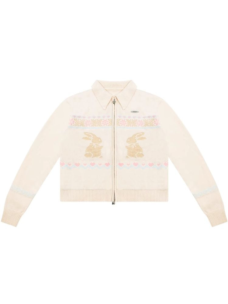 Rabbit Fair Isle polo neck zipper sweater【s0000006167】