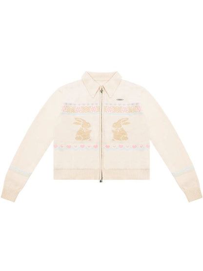 Rabbit Fair Isle polo neck zipper sweater【s0000006167】