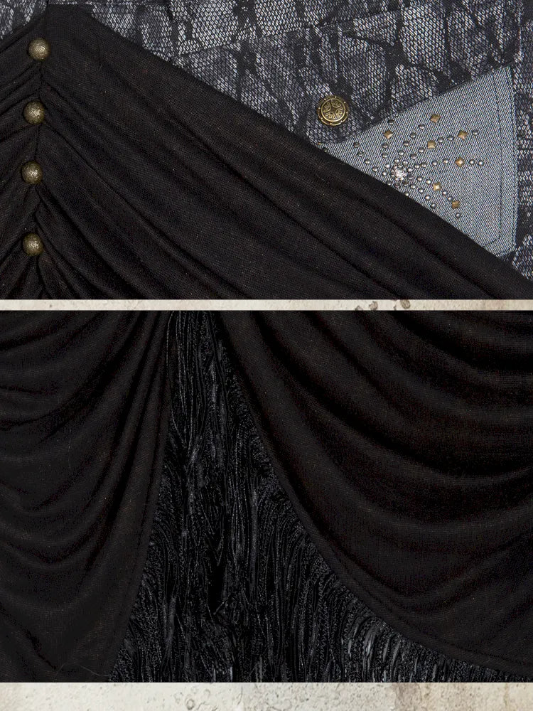 Asymmetric Knit Patchwork Drawstring Skirt【s0000014125】