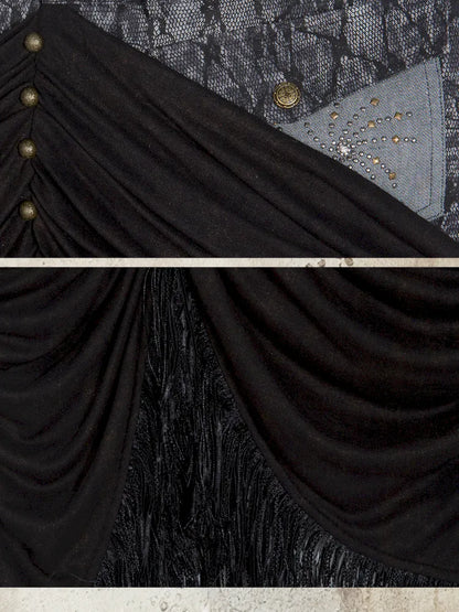 Asymmetric Knit Patchwork Drawstring Skirt【s0000014125】